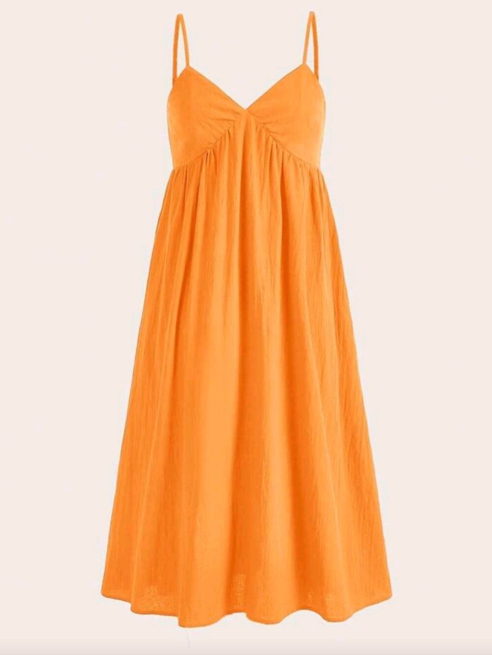 Vibrant Tangerine Spaghetti Strap Midi Dress With Pocket M